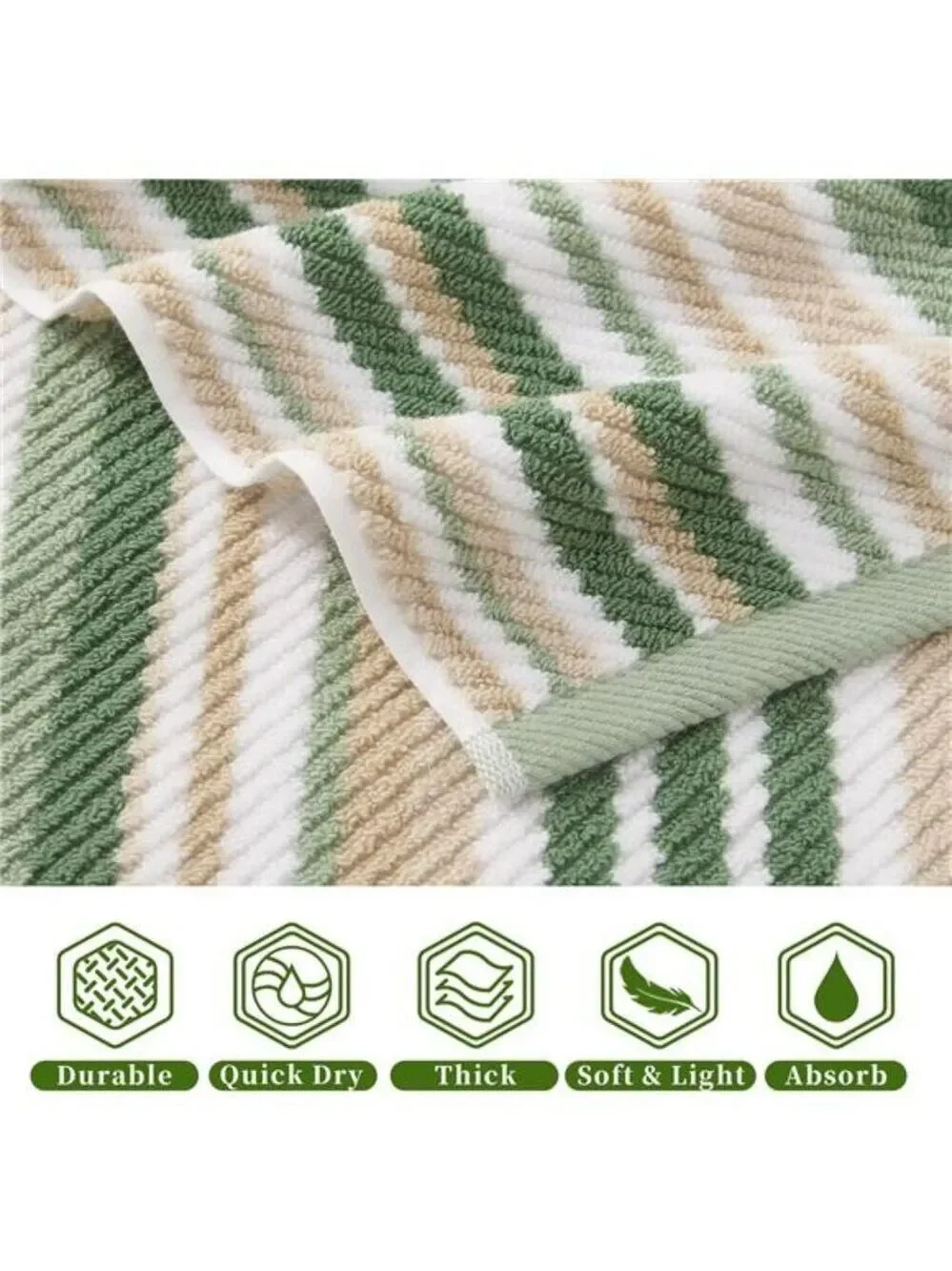 Luxury Green Hand Towels Set of 4 Soft Absorbent Cotton Striped Bathroom Towels